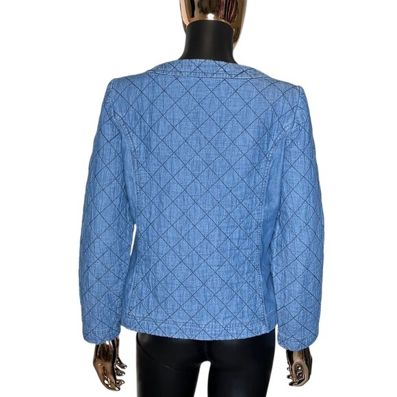 Chico's Quilted Denim-Look Jacket Size 0 (Small) Button Front Blue Lightweight - Picture 3 of 13